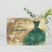 Quinceanera Sparkle Gold Emerald Jurk Kaart (Staand voorkant)