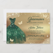 Quinceanera Sparkle Gold Emerald Jurk Kaart (Achterkant)