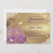 Quinceanera Sparkle Gold Paarse jurk Kaart (Achterkant)