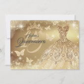 Quinceanera Sparkle Gold Vlinder Jurk Kaart (Voorkant)