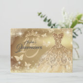 Quinceanera Sparkle Gold Vlinder Jurk Kaart (Staand voorkant)