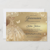 Quinceanera Sparkle Gold Vlinder Jurk Kaart (Achterkant)