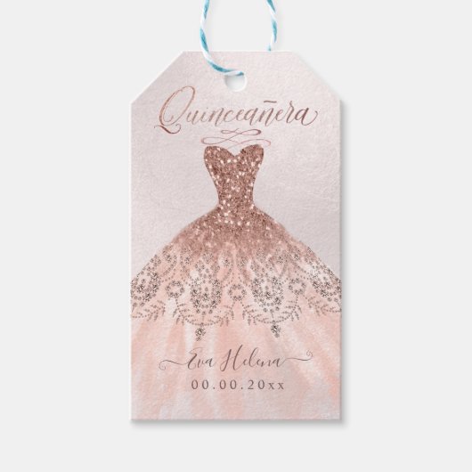 Quinceañera, Sparkle Gown, Faux Roos Gold Cadeaulabel (Voorkant)