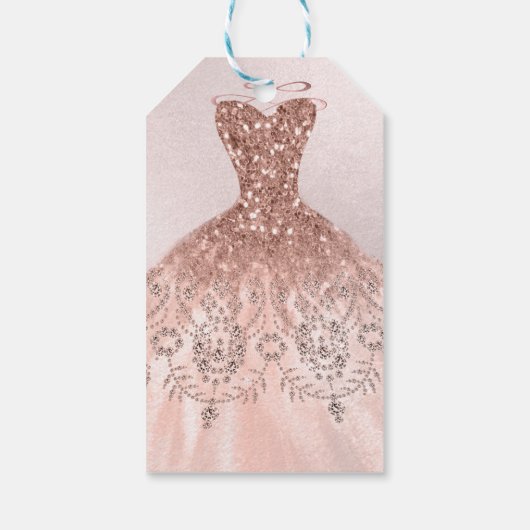 Quinceañera, Sparkle Gown, Faux Roos Gold Cadeaulabel (Achterkant)