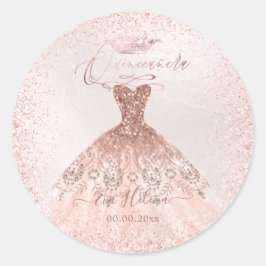 Quinceañera, Sparkle Gown, Faux Roos Gold Ronde Sticker
