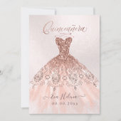 Quinceañera, Sparkle Gown, Faux Roos Gouden kaarte Kaart (Voorkant)