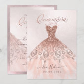 Quinceañera, Sparkle Gown, Faux Roos Gouden kaarte Kaart (Voorkant / Achterkant)