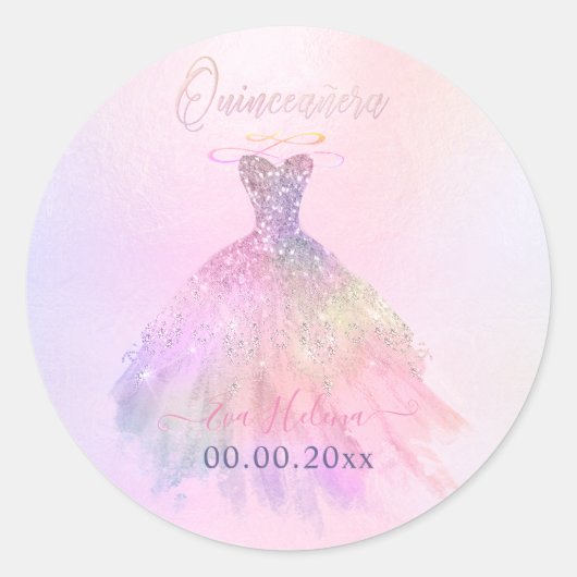 Quinceañera, Sparkle Gown, Katoenen Snoep Ronde Sticker (Voorkant)