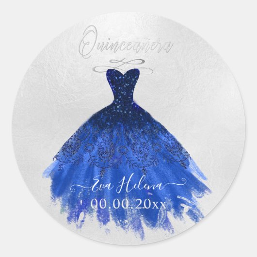 Quinceañera Sparkle Gown, marineblauw Ronde Sticker (Voorkant)