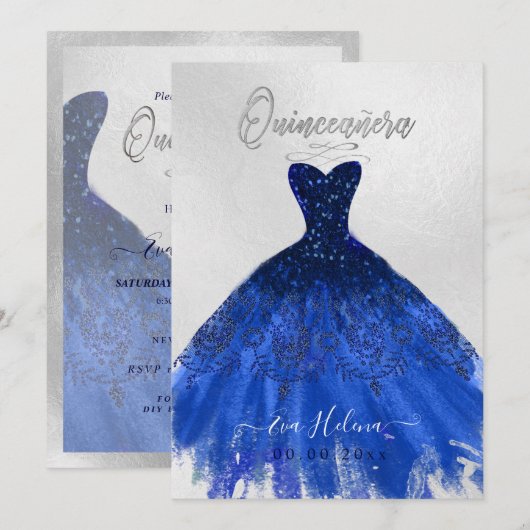 Quinceañera , Sparkle Gown, Navy Blue Kaart (Voorkant / Achterkant)