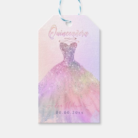Quinceañera, Sparkle Gown, Pastel Cotton Snoep Cadeaulabel (Voorkant)
