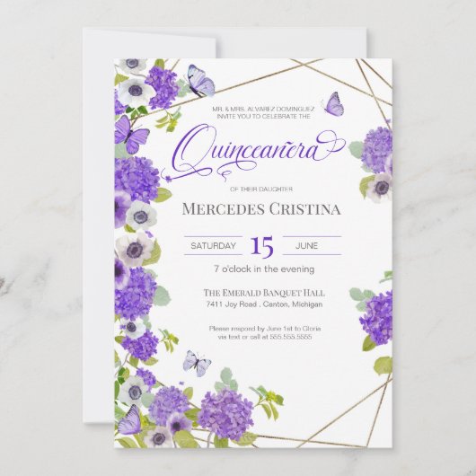 Quinceañera Spring garden floral butterfly Kaart (Voorkant)