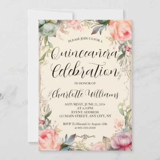 Quinceañera sprookje Bloemen 15e verjaardag Kaart (Voorkant)