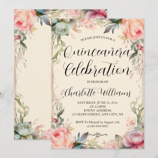 Quinceañera sprookje Bloemen 15e verjaardag Kaart (Voorkant / Achterkant)