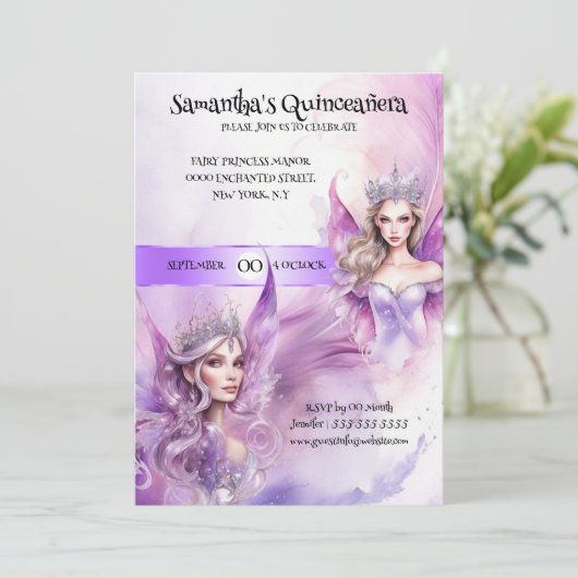 Quinceañera sprookjesprinses paarse grillige meisj kaart (Staand voorkant)