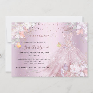Quinceanera Stof Roze Glitter Jurk Zoete Erwten Kaart