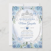 Quinceañera Stoffig Blauw & Zilveren Kroonvlinder Kaart (Voorkant)