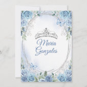 Quinceañera Stoffig Blauw & Zilveren Kroonvlinder Kaart (Achterkant)