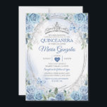 Quinceañera Stoffig Blauw & Zilveren Kroonvlinder Kaart<br><div class="desc">Quinceañera Dusty Blue & Silver Crown Mexicaanse Vlinder uitnodiging Mis Quince 15 Anos,  16e verjaardag, </div>
