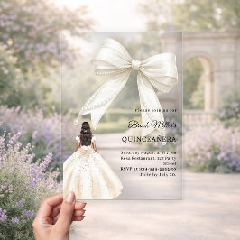 Quinceanera strik ivoren jurk crèmekleurig luxe acryl uitnodigingen