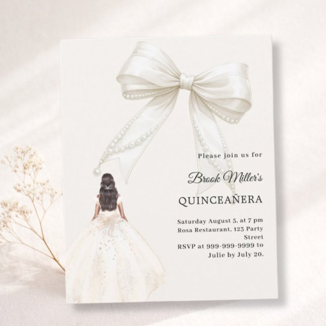 Quinceanera strik ivoren jurk crèmekleurige uitnod (Creator heeft geüpload)