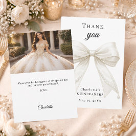 Quinceanera strik ivoren parels foto bedankkaart