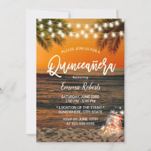 Quinceanera Summer Sunset Beach Glow Mason Jar Kaart