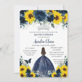 Quinceañera Sunflower Navy Blue Floral Princess Kaart