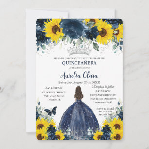 Quinceañera Sunflower Navy Blue Floral Princess Kaart