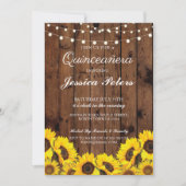 Quinceanera Sunflower Wood licht Rustic Invite 15 Kaart (Voorkant)