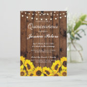 Quinceanera Sunflower Wood licht Rustic Invite 15 Kaart (Staand voorkant)