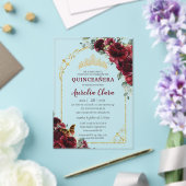 Quinceanera Sweet 15 16 Burgundy Floral Gold Arch Acryl Uitnodigingen (Insitu (Huwelijk))