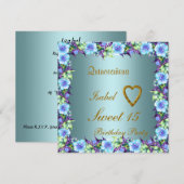 Quinceanera Sweet 15 Blauwgroen uitnodiging (Voorkant / Achterkant)