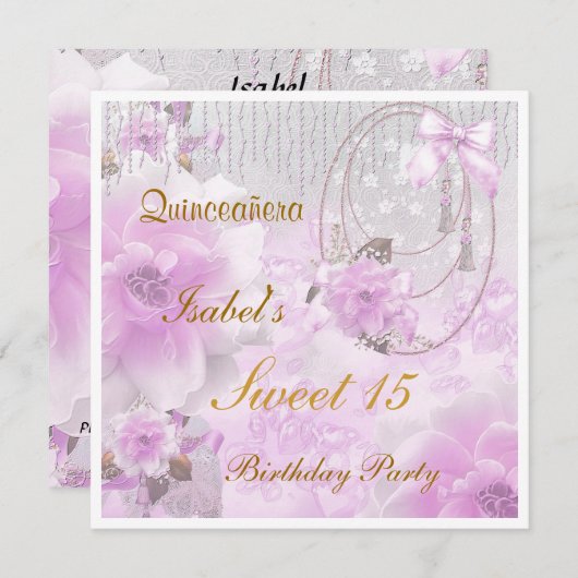 Quinceanera Sweet 15 uitnodiging (Voorkant / Achterkant)