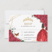 Quinceañera Sweet 16 15 Birthday Red Roses Floral RSVP Kaartje (Voorkant)