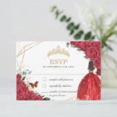 Quinceañera Sweet 16 15 Birthday Red Roses Floral RSVP Kaartje (Staand voorkant)