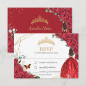 Quinceañera Sweet 16 15 Birthday Red Roses Floral RSVP Kaartje (Voorkant / Achterkant)