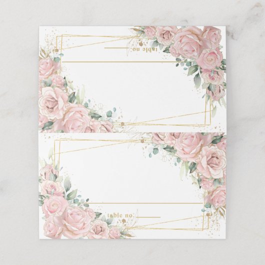 Quinceanera Sweet 16 Birthday Blush Pink Roses Plaatskaartje (Buitenkant ongevouwen)