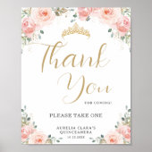 Quinceañera Sweet 16 Blush Pink Floral Dank u Poster (Voorkant)