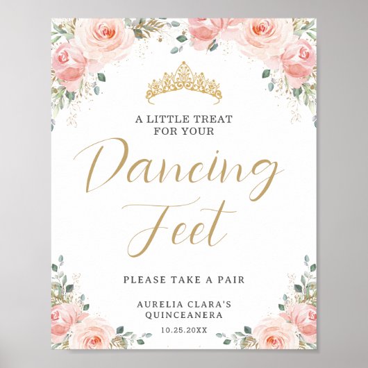 Quinceañera Sweet 16 Blush Roze Bloemen Treat Favo Poster (Voorkant)