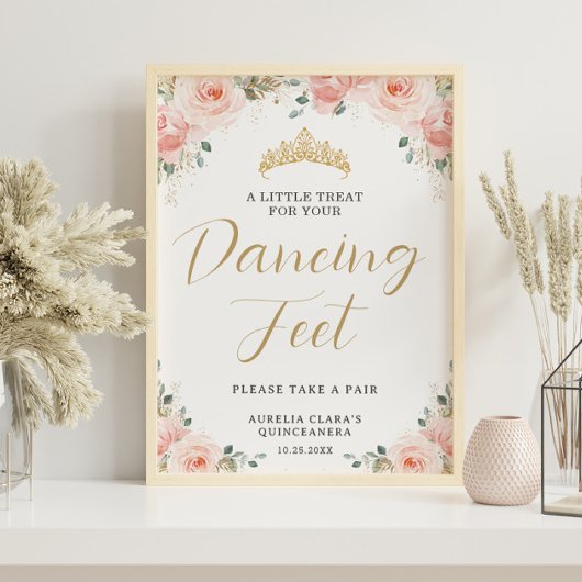 Quinceañera Sweet 16 Blush Roze Bloemen Treat Favo Poster