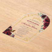 Quinceañera Sweet 16 Bourgogne Bloemen Gouden Boog Acryl Uitnodigingen (Laagn)