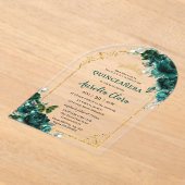 Quinceañera Sweet 16 Emerald Green Floral Gold Acryl Uitnodigingen (Laagn)