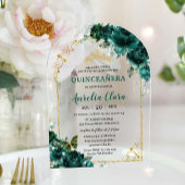 Quinceañera Sweet 16 Emerald Green Floral Gold Acryl Uitnodigingen