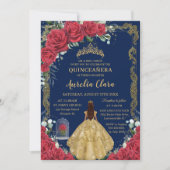 Quinceañera Sweet 16 Enchanted Red Rose Navy Blauw Kaart (Voorkant)