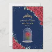 Quinceañera Sweet 16 Enchanted Red Rose Navy Blauw Kaart (Achterkant)