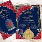 Quinceañera Sweet 16 Enchanted Red Rose Navy Blauw Kaart