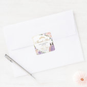 Quinceañera Sweet 16 Lila Blush Floral Twin Meisje Vierkante Sticker (Envelop)