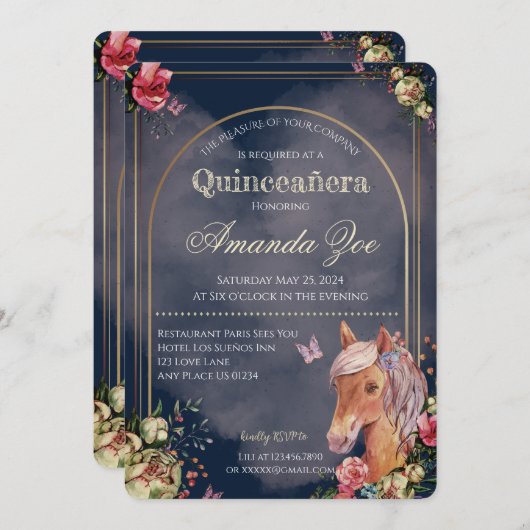Quinceañera/Sweet 16 Paard ontwerp uitnodiging (Voorkant / Achterkant)
