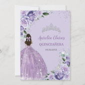 Quinceañera Sweet 16 Paarse Lavendel Bloemen Zilve Kaart (Achterkant)